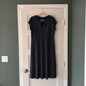 Vintage navy/white polka dot dress. Size XL, but pls see measurements.